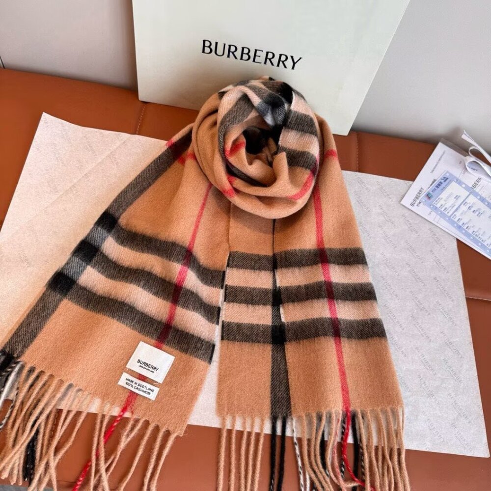 Burberry Classic Tan and Red Plaid Scarf